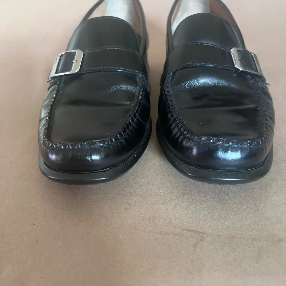 Bass Flex Genuine Leather Silver Buckle Slip On Loafers Size US 9.5 M